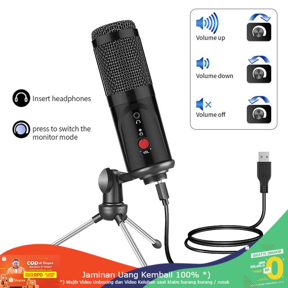 (BISA COD) RVOSTR YICHUANG Microphone Condenser USB DJ Live Recording with Stand MP1S10