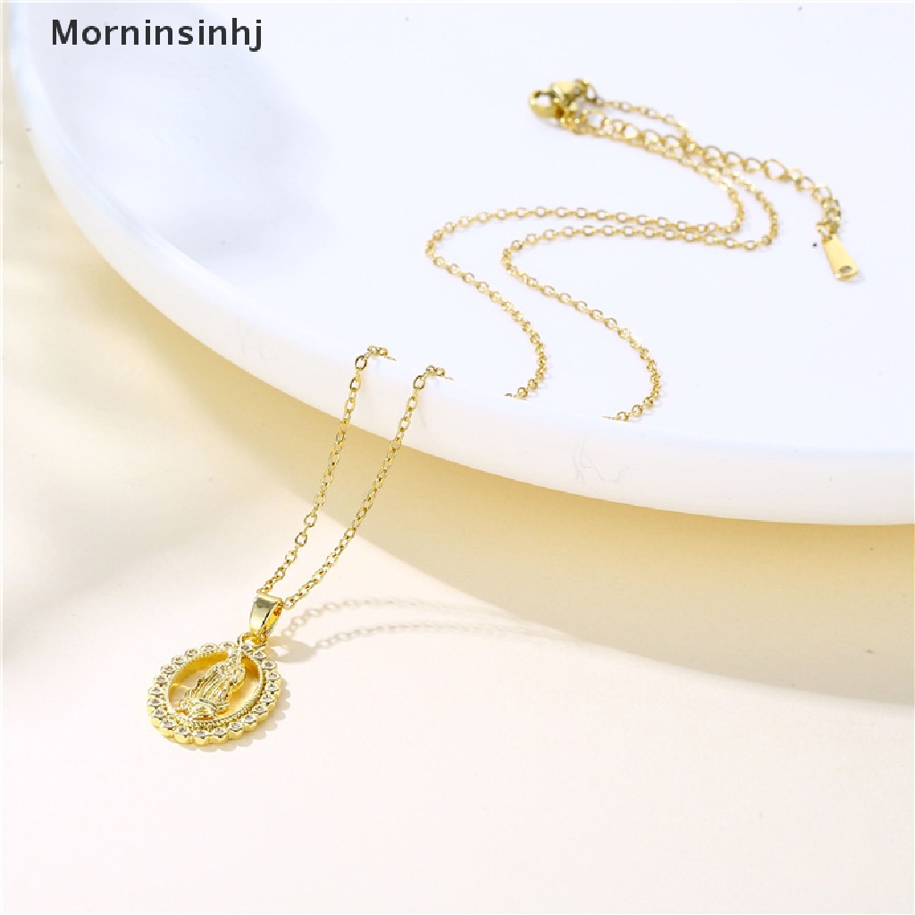 Mornin Virgin Mary Pendant Kalung Wanita Emas Kristal Bunda Maria Guadalupe Kalung Tembaga Cubic Zircon Jewelry id