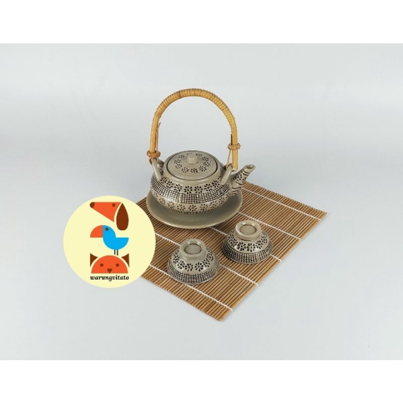 TEKO KERAMIK SET GELAS MOTIF ANTIK TEKO SET TEASET ORIENTAL D1001SET