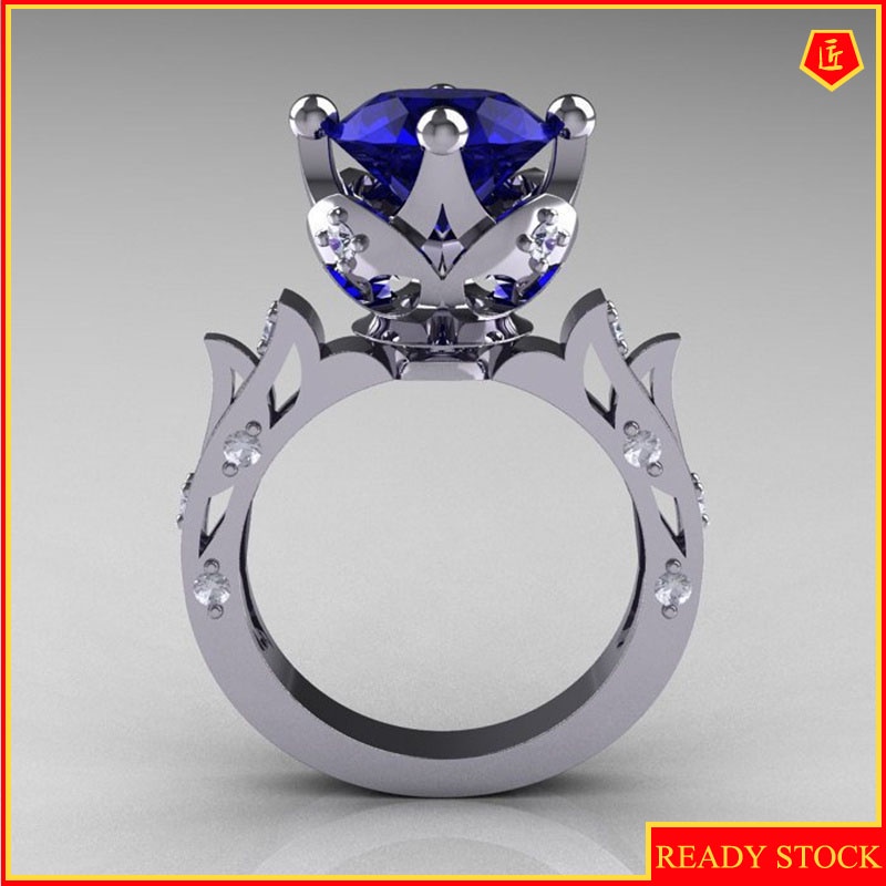 [Ready Stock]Women's Fashion 925 Silver Diamond Sapphire Ring