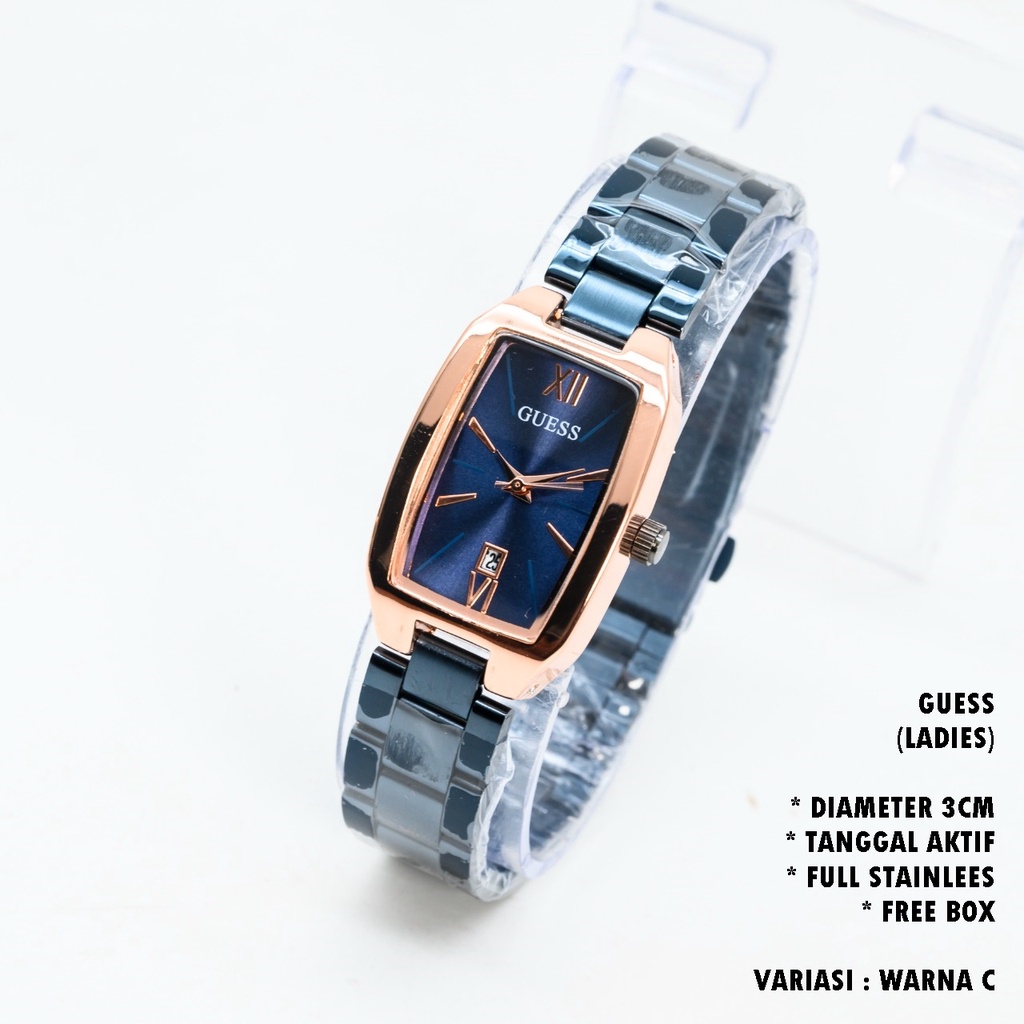 (BISA COD) JAM TANGAN WANITA GUESS RANTAI BODY OVAL TANGGAL AKTIF