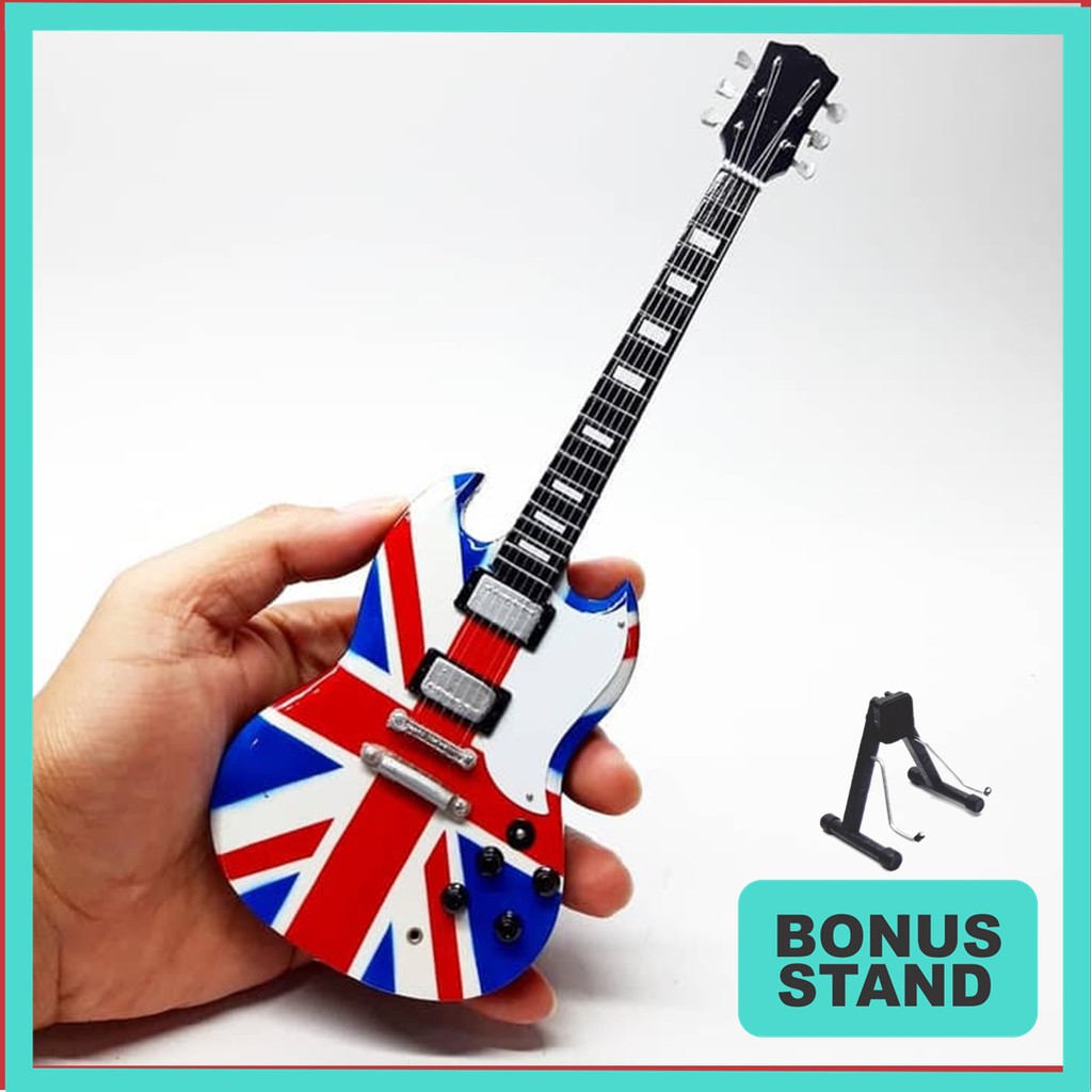 miniatur gitar sg Miniatur gitar sg uk flag MINIATUR GITAR SG UK FLAG bonus stand