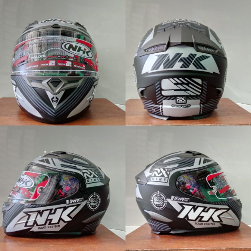 NHK RX9 RACER BLACK SILVER DOFF ORIGINAL -HELM RX9 RACER PAKET GANTENG BLACK DOFF/SILVER