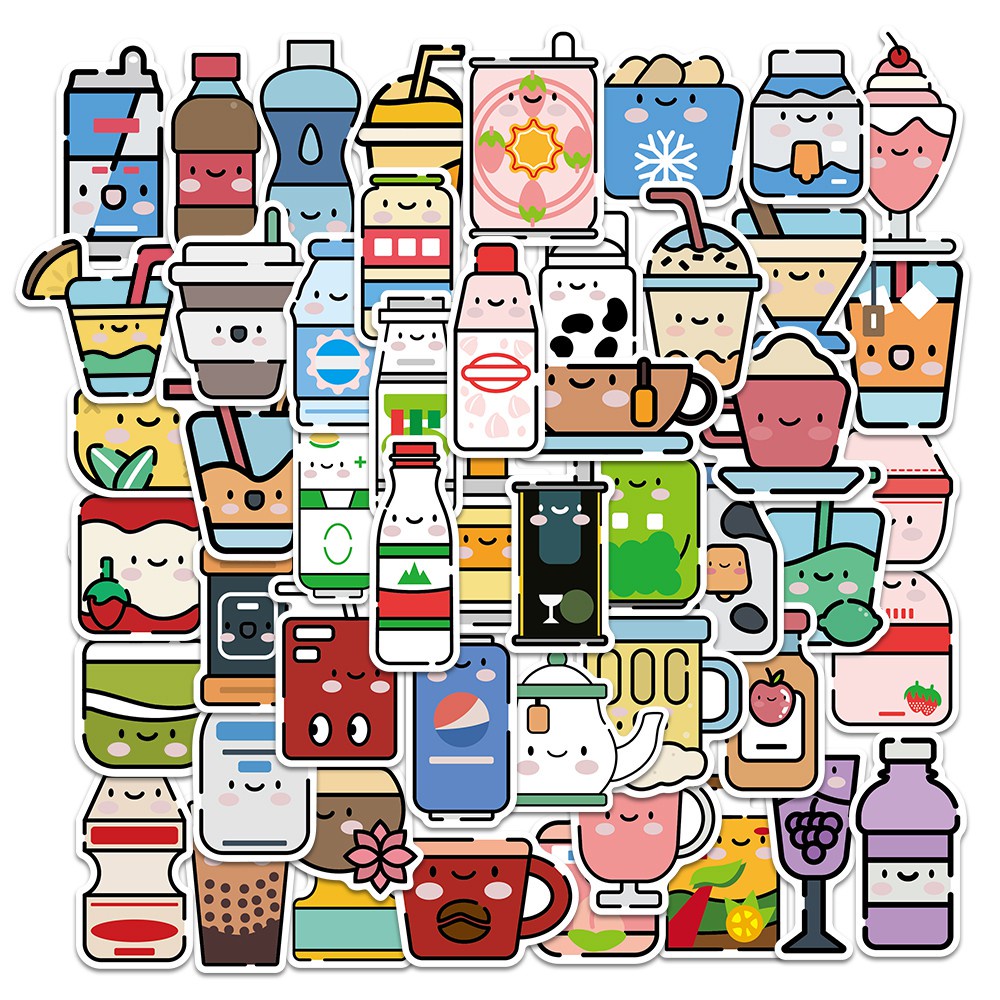 50PCS Summer Cute Flavored Drink Cartoon Stickers PVC Kawaii Beverage Decal Sticker for Girl DIY Laptop Stationery Phone