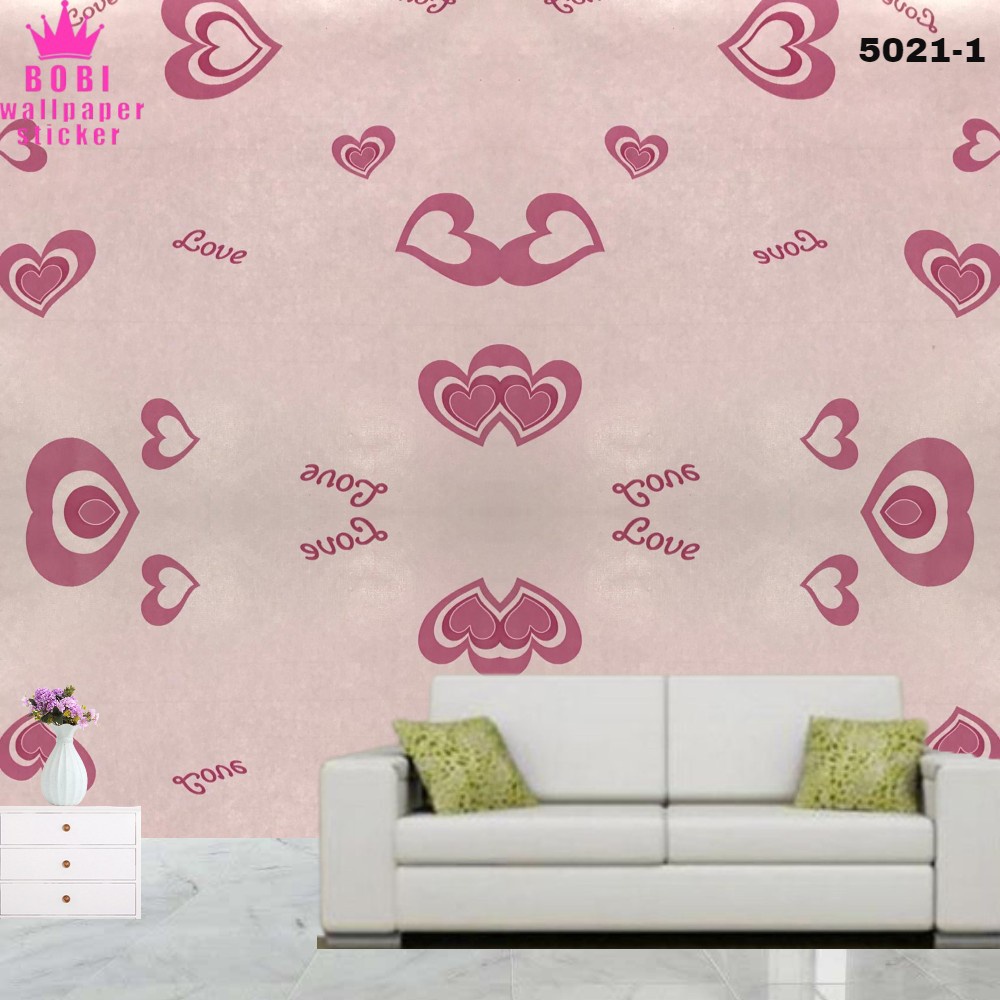 Wallpaper Sticker Motif Love Pink 5021-1 / Wallpaper New 2021 /  Uk.9mx45cm