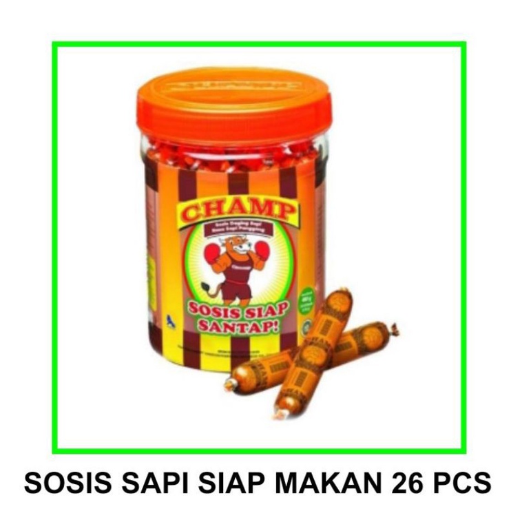 

Champ sosis sapi siap makan isi 24 + bonus 2 pcs / sausage beef instant / siap saji / makanan siap santap sosis sapi Panggang halal murah toples / tinggal lep