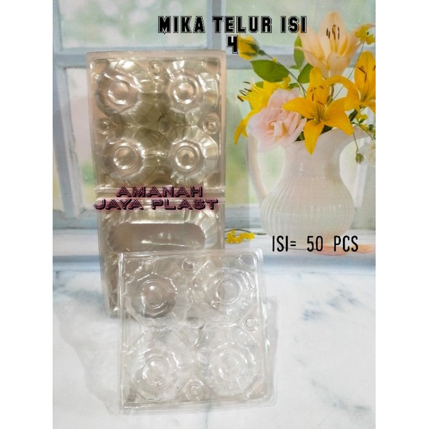 

IO (50pcs) Mika Telur Isi 4 Butir + Kancing / Tray Telur Isi 4 Butir / Kemasan Telur Bebek