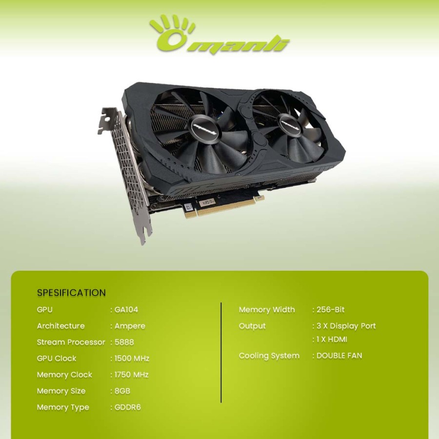 VGA NVIDIA MANLI RTX 3070 LHR 8GB GDDR6 256 BIT REAL CAPACITY