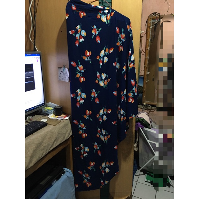 khimar jilbab panjang bubblepop flower motif navy