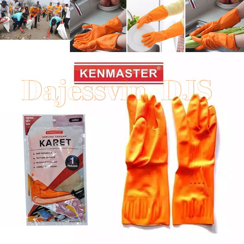 Kenmaster Sarung Tangan Karet GLOVE LATEX - Sarung Tangan Proyek ORANGE Serbaguna