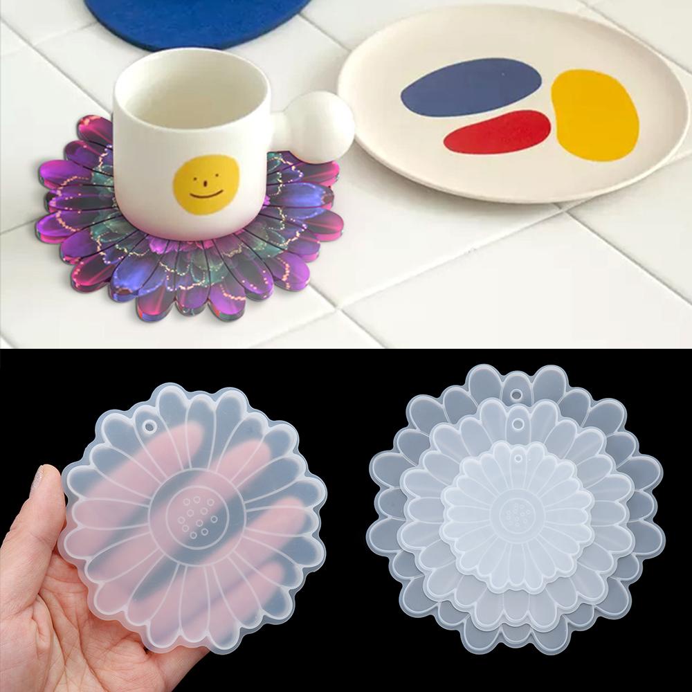 TOP Cetakan Coaster Bunga Matahari DIY Casting Alat Membuat Perhiasan Cup Mat Mold