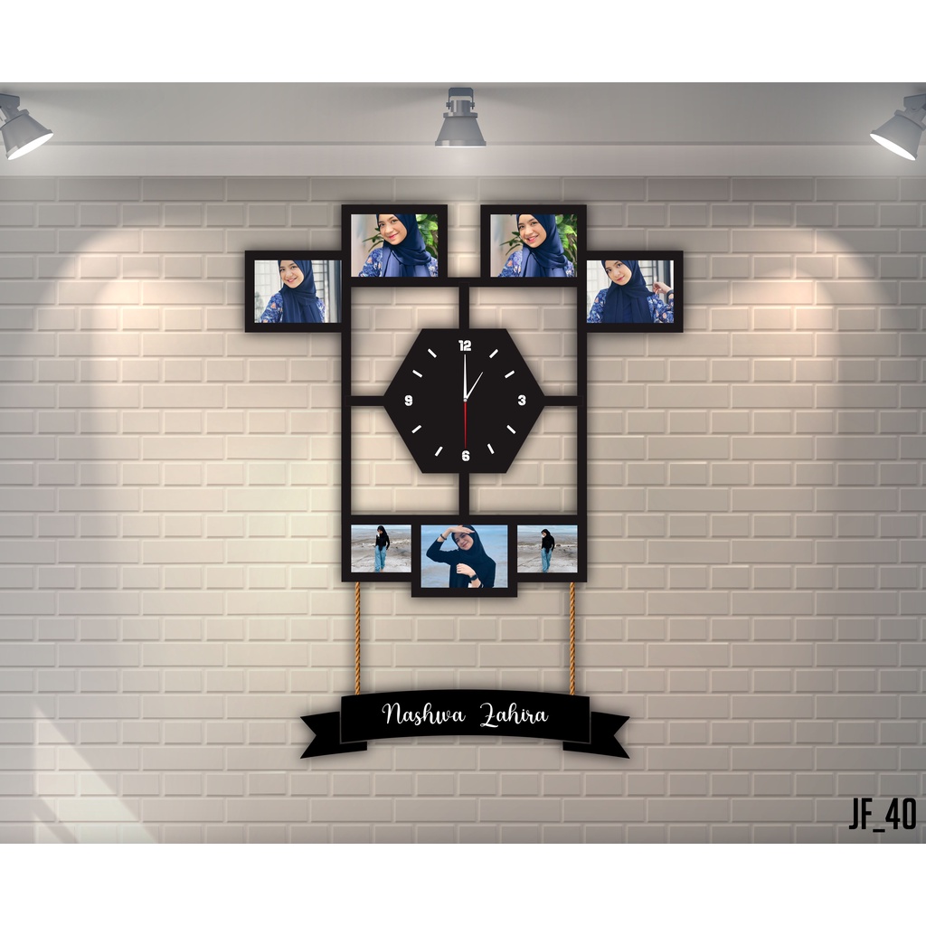 Jam Dinding Frame Custom Foto Pernikahan Keluarga Ulangtahun JF40