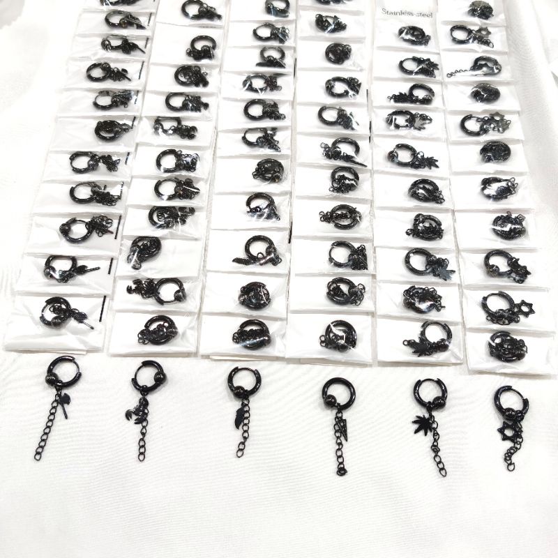 Anting Hoop 12pcs Variasi Jurai Rantai Anti Karat