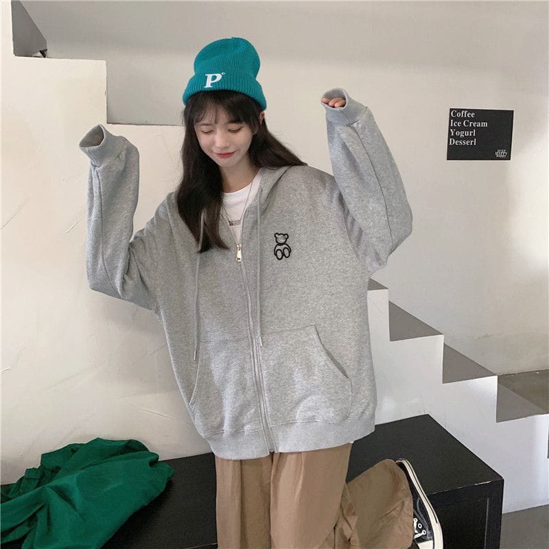 ZIPPER HOODIE WANITA LINE BEAR / ZIPPER HOODIE WANITA TEBAL