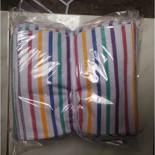 LEMEK GARIS ISI 1 LUSIN Bahan Selimut Salur, Alas Ompol Bayi / Alas Kain Lurik Pelangi / 45 x 50 cm Rainbow KDE037 12 pcs [500gr]