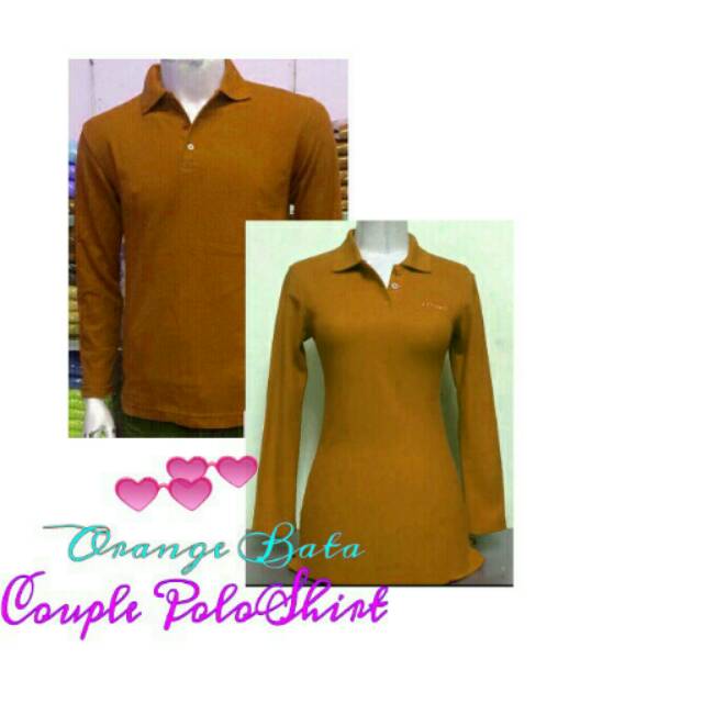 Couple Polo Shirt Lengan Panjang Orange Bata Katun Pique Lacoste