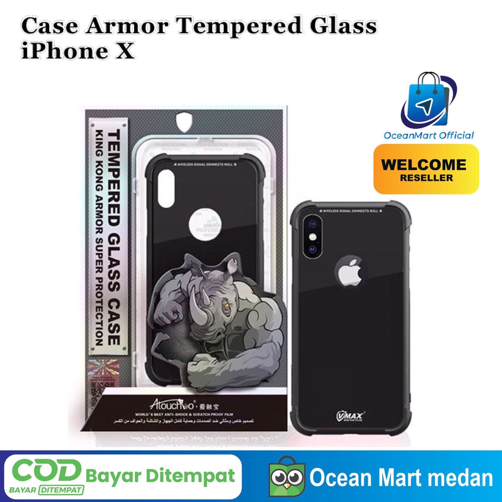 Case Armor Tempered Glass iPhone X Casing Hardcase Back Cover HP Aksesoris Handphone HP OCEANMART OCEAN MART Murah Grosir