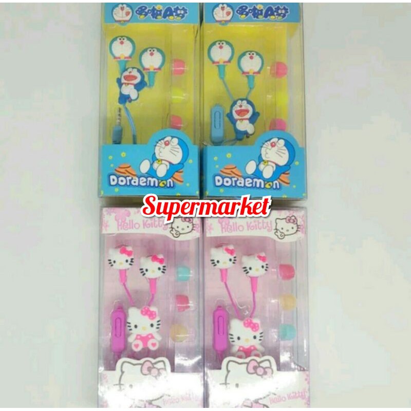 Headset Earphone Plus Mic Karakter Hello Kitty -Doraemon