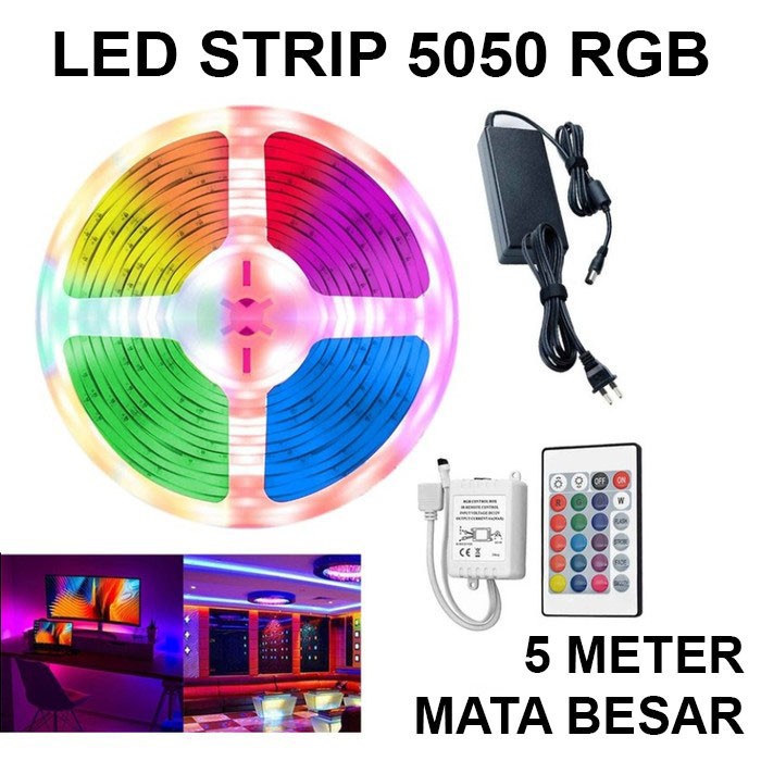 Jual Lampu LED Strip Dekorasi RGB Warna Warni IP44 5050 Komplit Set