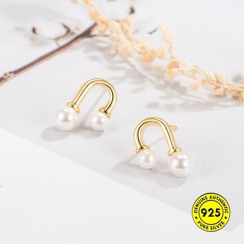 Anting Tusuk Bentuk U Hias Mutiara Gaya Retro Simpelelegan Untuk Wanita U1039