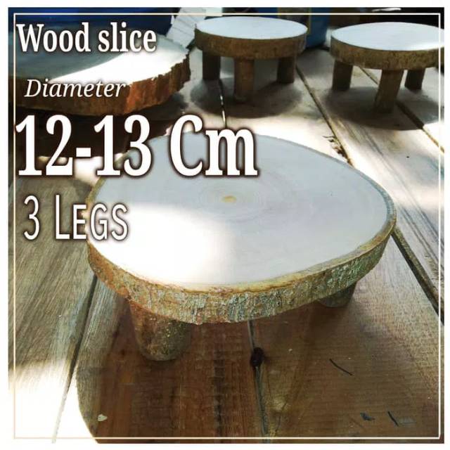 Talenan tatakan kayu 12-13 cm kaki tiga wood cupcakes stand three legs