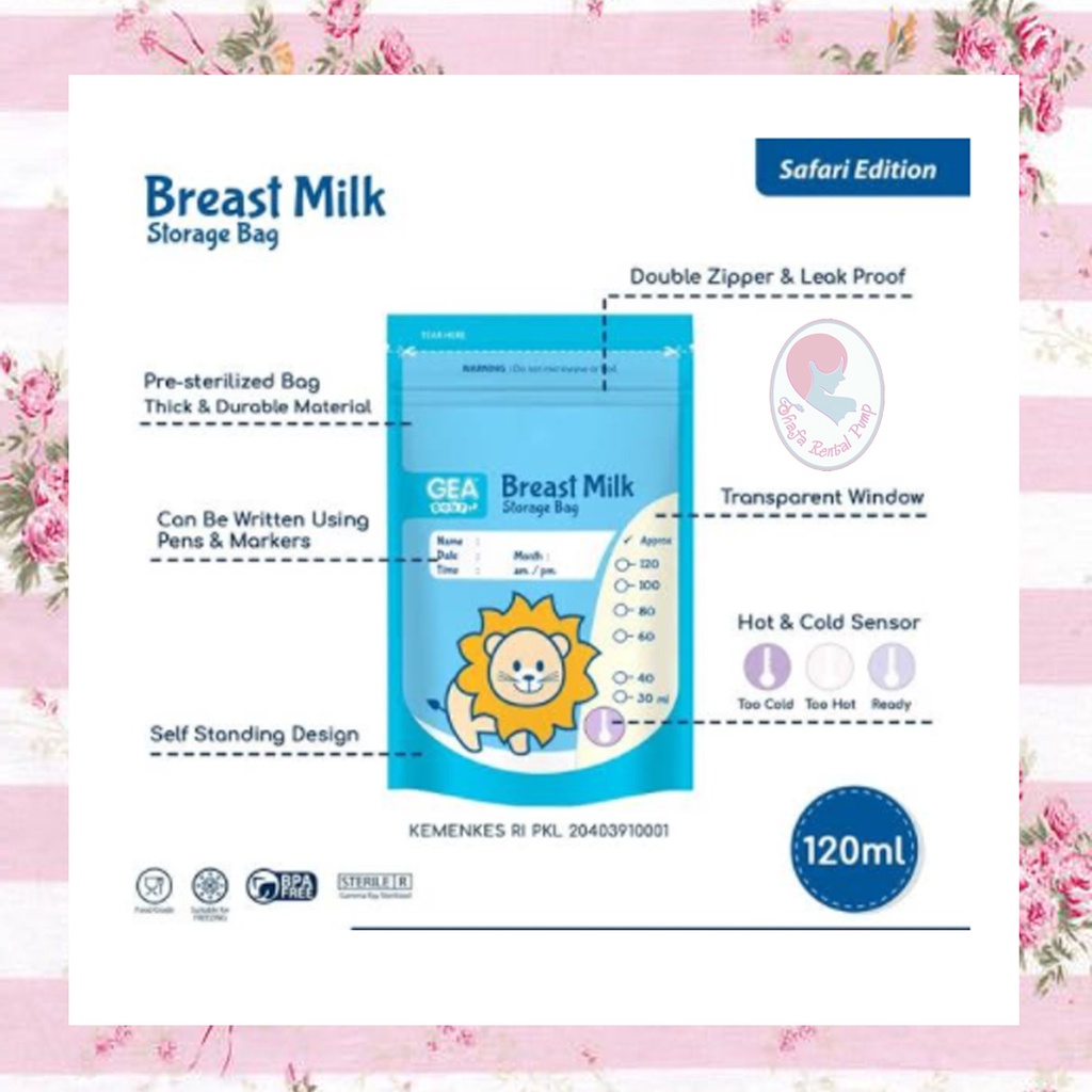 Kantong asi Gea Baby 120ml BLUE Plastik Breastmilk storage bags 30 pcs