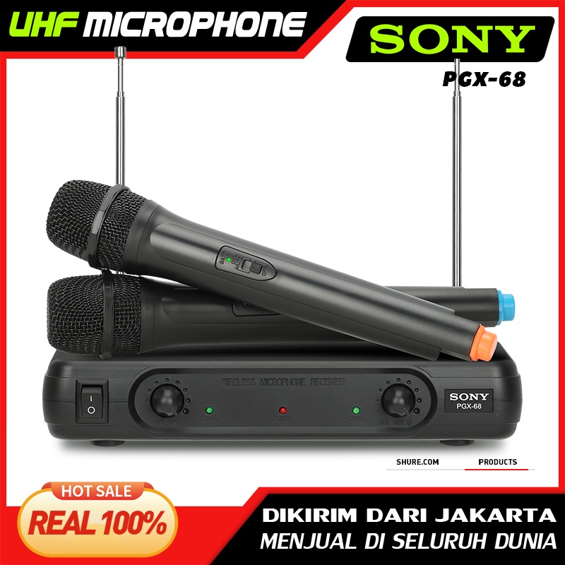 Mikrofon Nirkabel  PGX-68 UHF band 2 genggam Jarak penerimaan 60M Peralatan audio KTV profesional COD