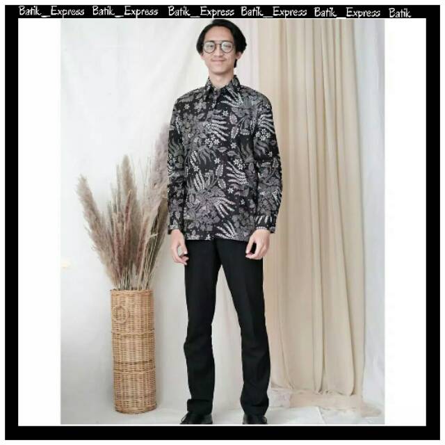 Batik Pria Lengan Panjang BATIK AZMIL HRB026 motif KERATONAN Kode 002 size M L XL XXL Reguler CEKER