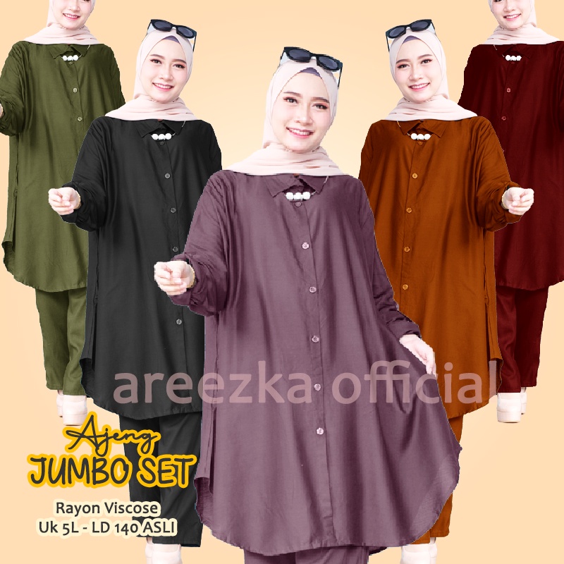 JUMBO SET Setelan JUMBO Piyama Oneset Pajamas Rayon Polos Big Size Over Size Akira Meliodas