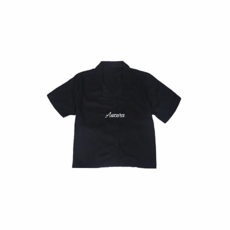 KEMEJA WANITA CROP TOP POLOS KATUN CROP SHIRT ORGANIK-CROP TOP HITAM