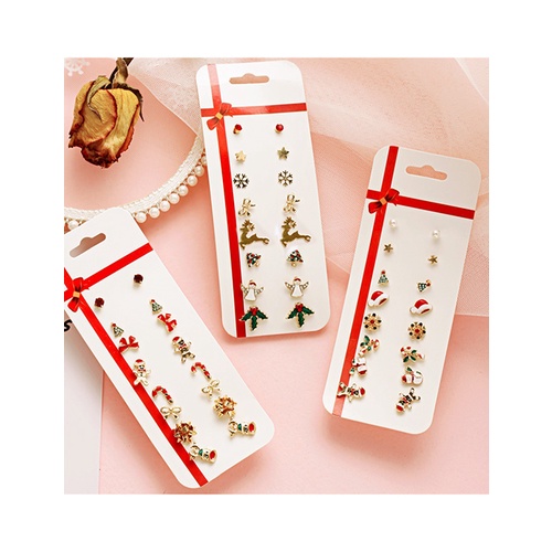 LRC Anting Set Fashion Suit Christmas Snowflake Snowman Stud Earrings Q22252