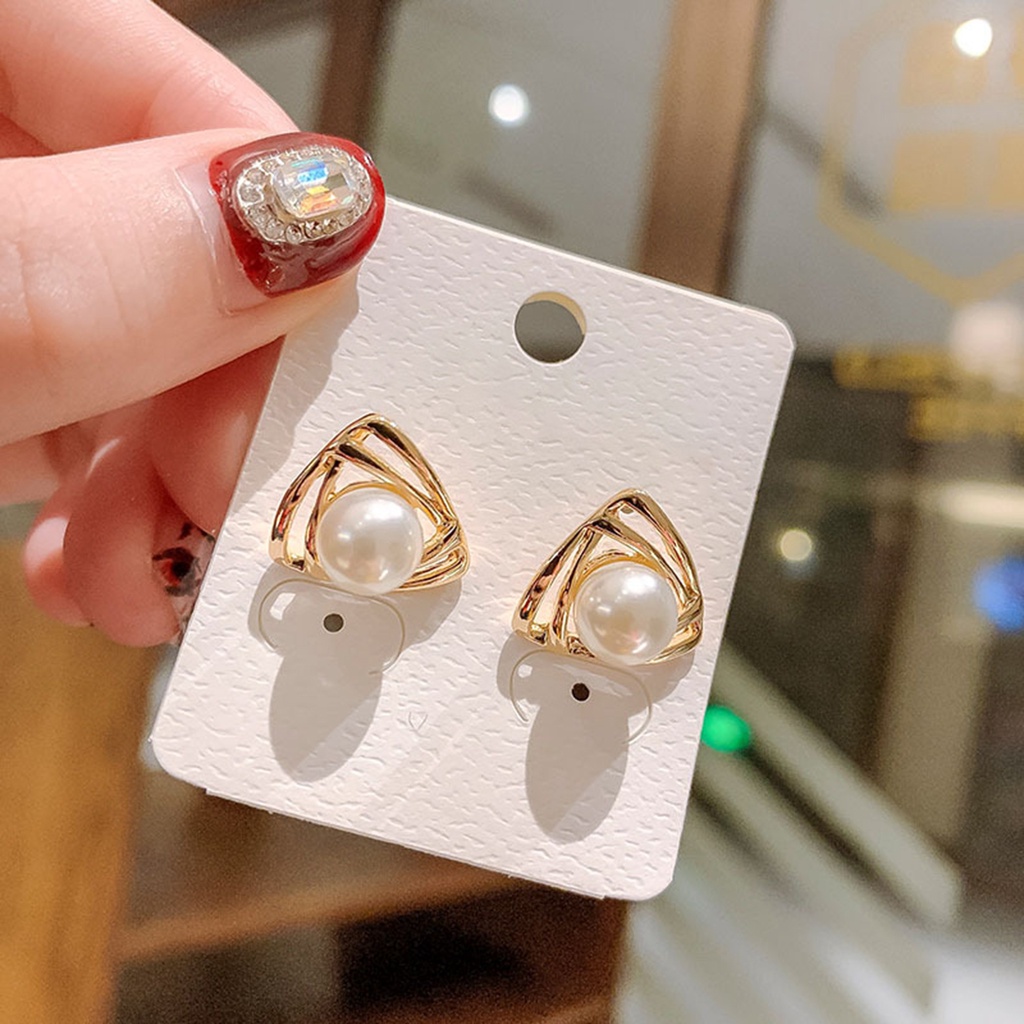 Hu Hu Hu Hu Hu Alat Bantu Pasang Kacamata♡ Anting Stud Geometris Aksen Mutiara Imitasi Bahan Alloy Gaya Korea Untuk Wanita