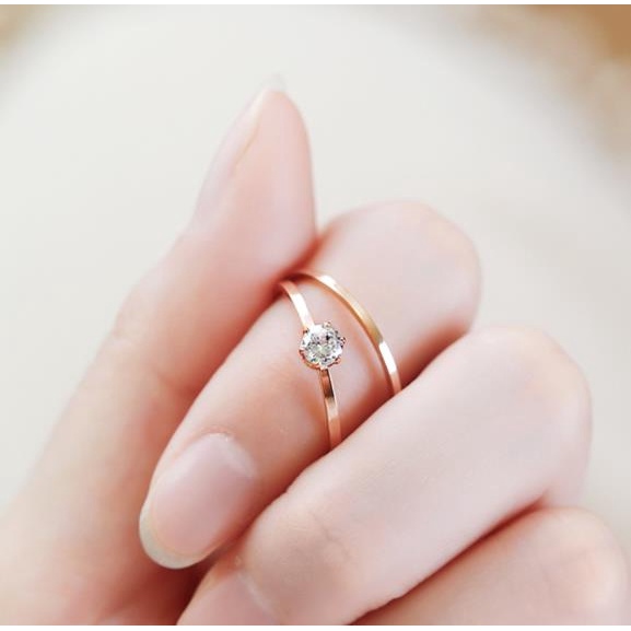 Cincin Berlian Wanita Rose Titanium Steel Hypoallergenic Tidak Pudar  Hadiah Liburan Terbaik 122R1