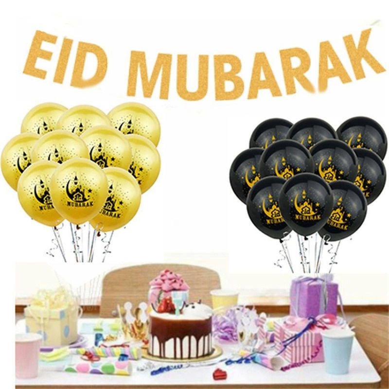 Ornamen Balon Gantung Motif Eid Mubarak Untuk Dekorasi Rumah