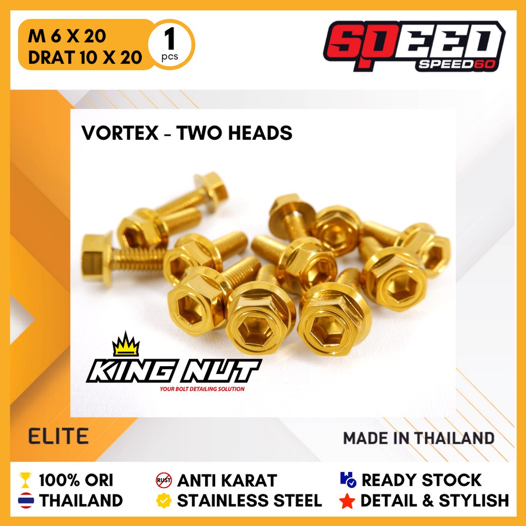 Baut M 6 x 20 Drat 10 x 20 Vortex Elite 2 Kunci Baut Probolt Thailand Stainless King Nut