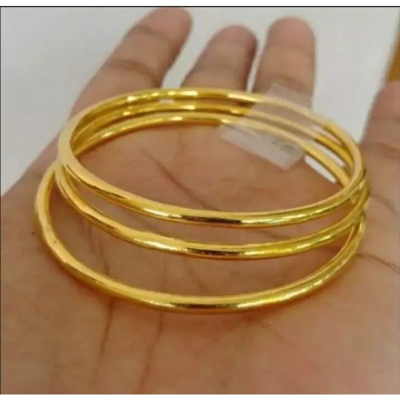 (3pcs) gelang tangan wanita keroncong berlapis emas 24k polos sangat mewah