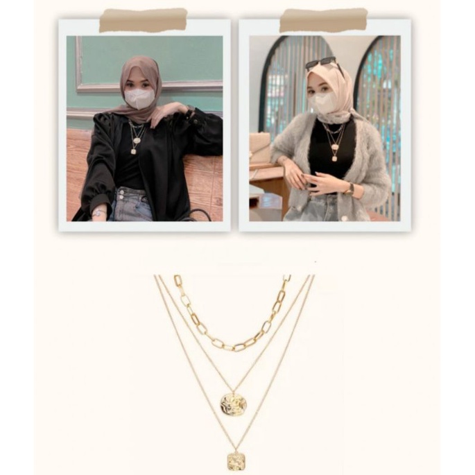KALUNG RANTAI 3 LAYER NECKLACE MULTILAYER CHAIN KALUNG RANTE WANITA PANJANG HIJAB