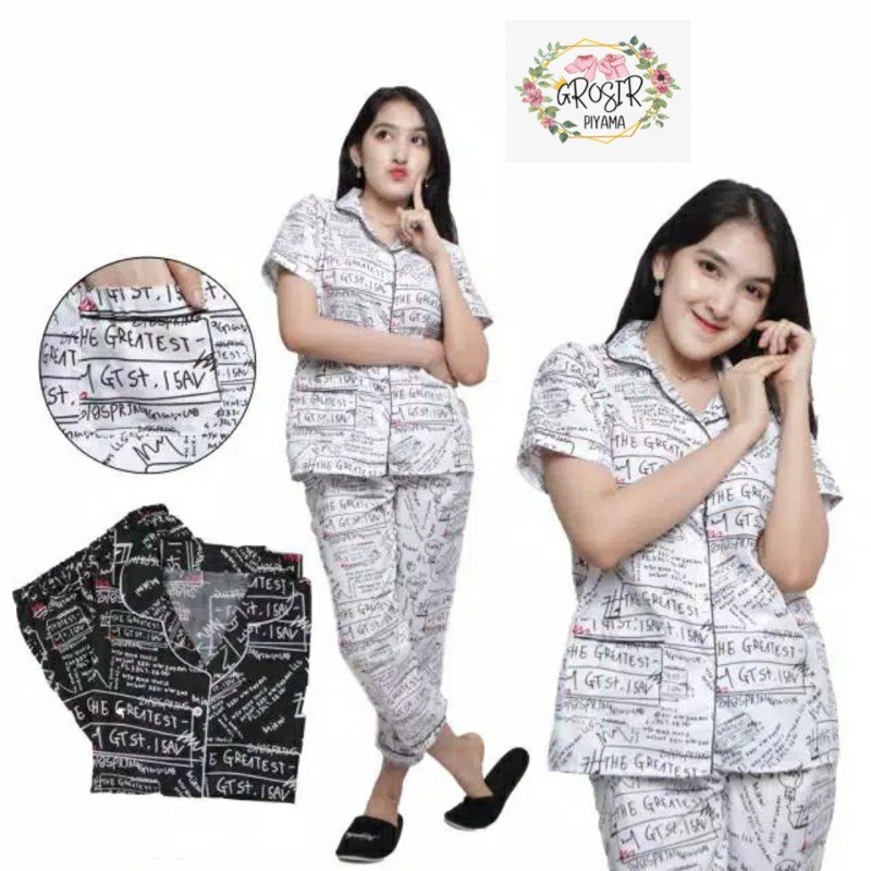 BAJU TIDUR WANITA/ PIYAMA DEWASA CP KATUN MOTIF GRAFITI
