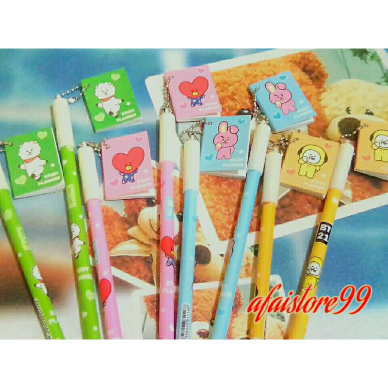 

{AF99}Pulpen Gel BT21Ballpoint Ada Gantungan Mini Notebook Nya