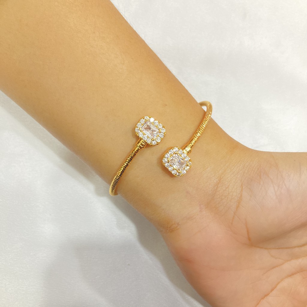 Gelang Cuff Wanita Permata Zircon Lapis Emas Aksesoris Fashion