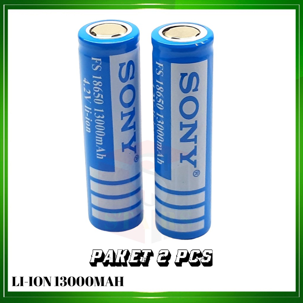 Baterai Charger ICR18650 Li-ion 4.2volt-13000mAh Warna Biru Tube Positif Ceper Isi 2pcs