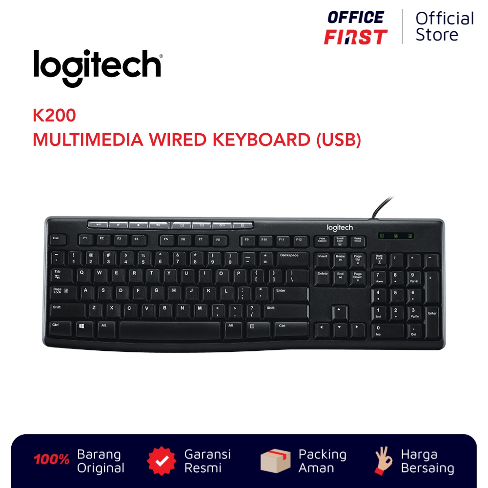 Logitech K200 Wired Multimedia Keyboard / Corded Kabel USB