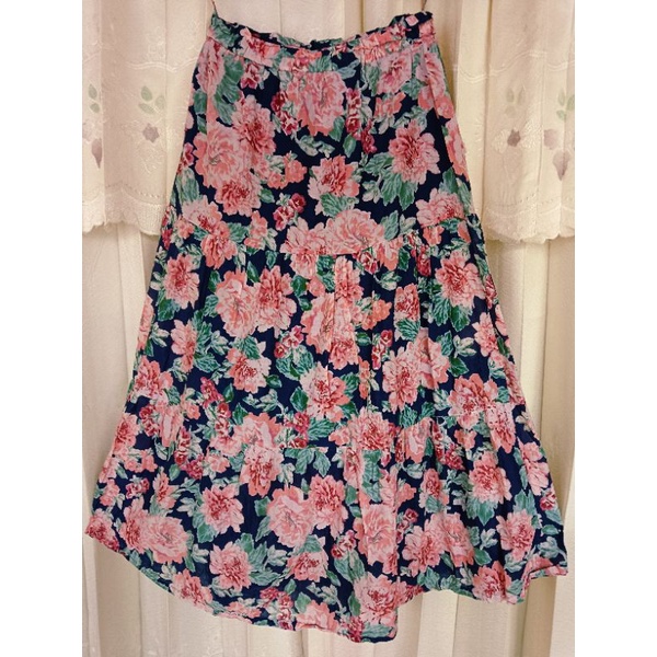 [COD] THRIFT/PL ROK VINTAGE BUNGA-BUNGA NAVY | KOREAN SKIRT MOTIF | ROK RAMPEL | ROK PLISKET MOTIF