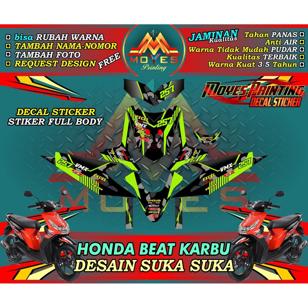 Decal Stiker full body motor honda beat karbu decal stiker motor honda beat karbu stiker beat karbu