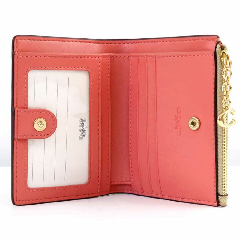 Coach Small Wallet In Signature Canvas Strawberry Khaki