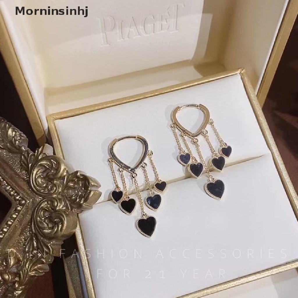 Anting Rumbai Bentuk Hati Warna Hitam Untuk Wanita