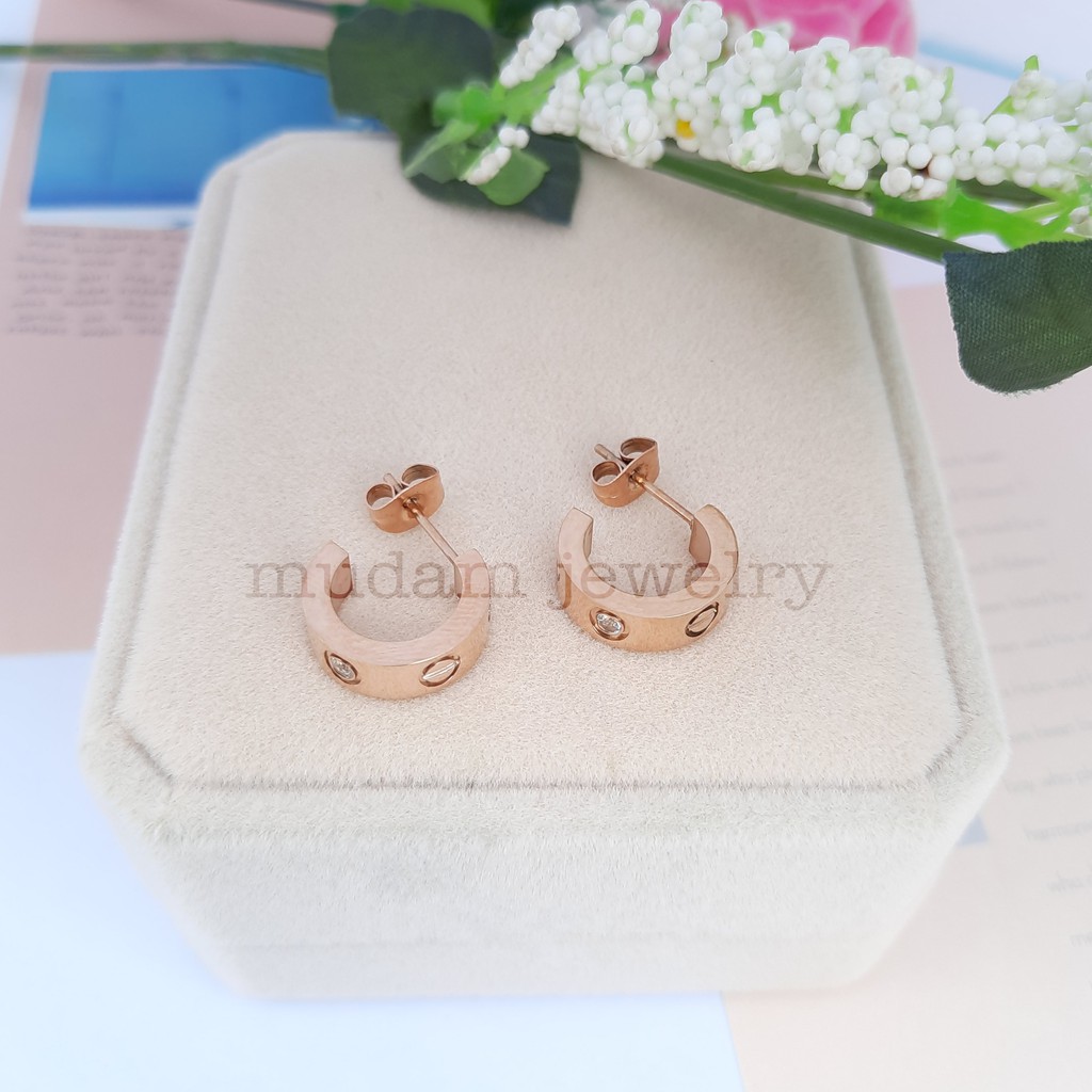 Anting Tusuk Titanium Fashion Korea C4tier Diamonds Warna RoseGold Dan Gold