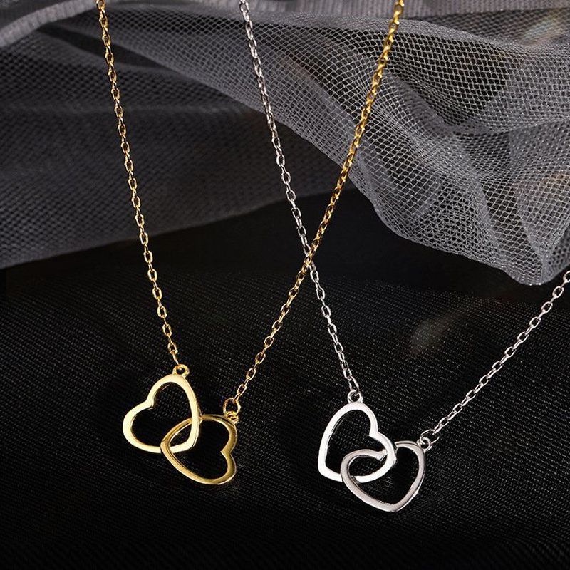 Kalung Choker Dengan Liontin Bentuk Hati Ganda Untuk Wanita