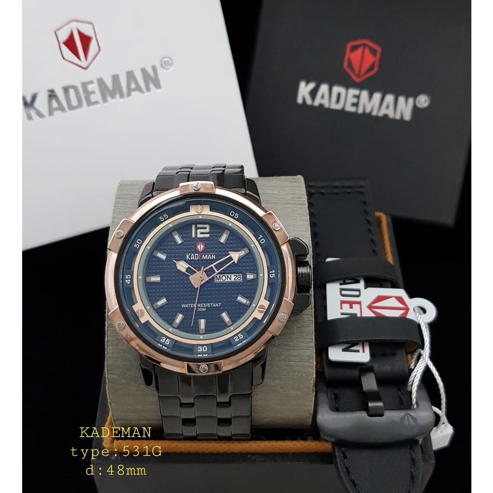 JAM TANGAN RANTAI PRIA KADEMAN TYPE 531G/ JAM TANGAN KADEMAN PRIA TYPE 531G/KADEMAN PRIA TANGGAL HARI D:48mm FREE BOX + KALAF