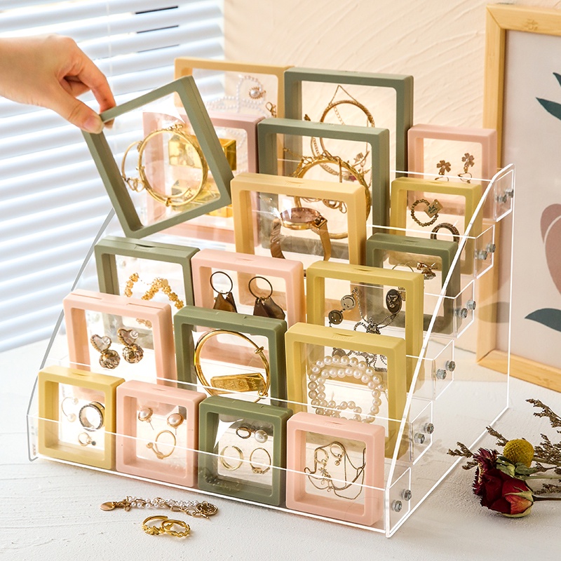 Jewelry Display Organizer Handmade Kotak Display Perhiasan Transparan Persegi Tahan Debu Anti Karat Kotak Penyimpanan PE Film Gelang Kalung Cincin Anting